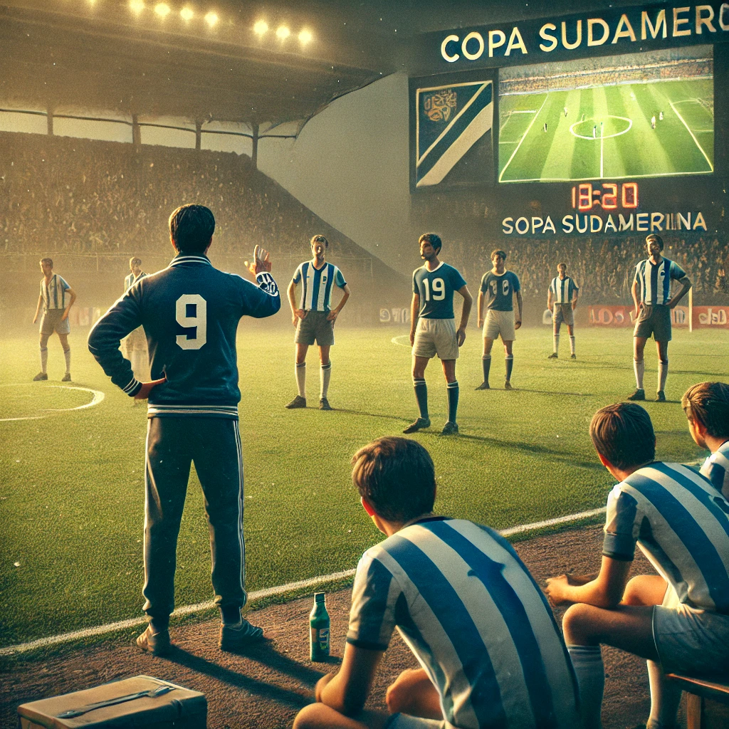 A primeira imagem mostra um campo de futebol com jogadores em ação, representando a partida crucial do Cruzeiro contra o Libertad, com destaque para a ausência de um jogador importante. A atmosfera é tensa, refletindo a determinação e a expectativa do time.