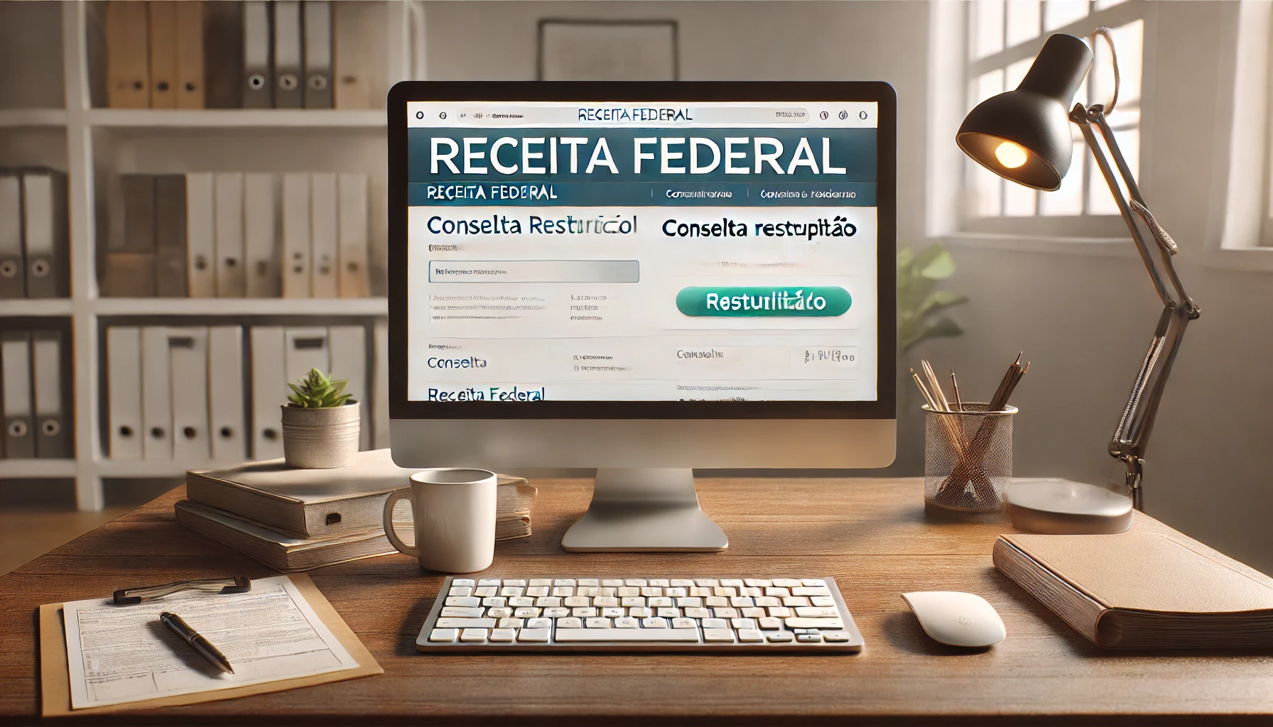 página da Receita Federal no computador com a seção de consulta aberta, e a segunda mostra uma pessoa utilizando o aplicativo da Receita Federal no celular para checar a restituição.