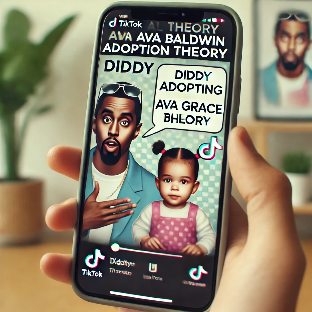 DALL·E-2024-10-26-15.31.05-An-image-of-a-TikTok-user-discussing-a-viral-theory-about-Diddy-adopting-Ava-Grace-Baldwin.-The-TikTok-interface-is-visible-showing-a-video-with-text Teoria sobre Ava Grace Baldwin e Diddy: É real?