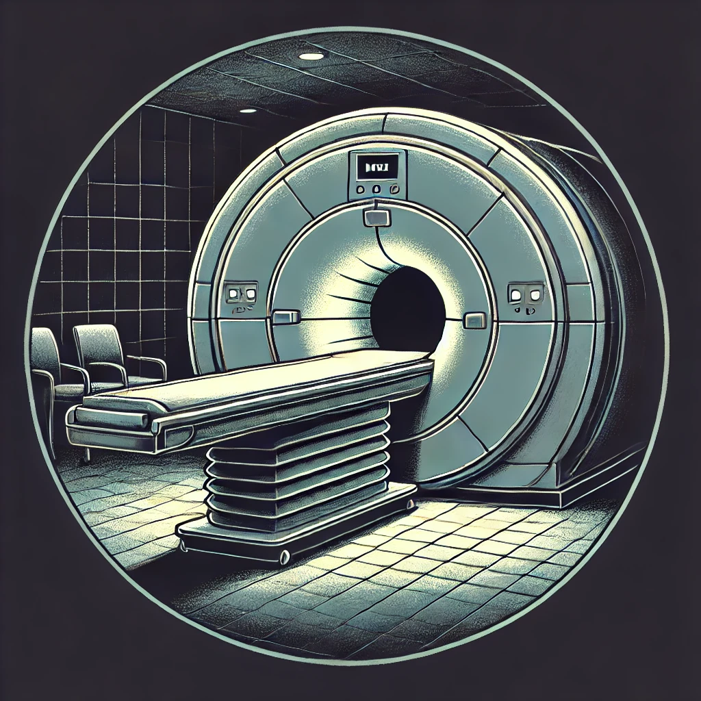 DALL·E-2024-10-27-16.11.38-An-illustration-of-a-hospital-MRI-room-with-a-dark-somber-atmosphere.-The-MRI-machine-is-in-the-center-empty-with-dim-lighting-that-emphasizes-a-s Empresário Morre Durante Ressonância em Santos: Saiba Tudo!