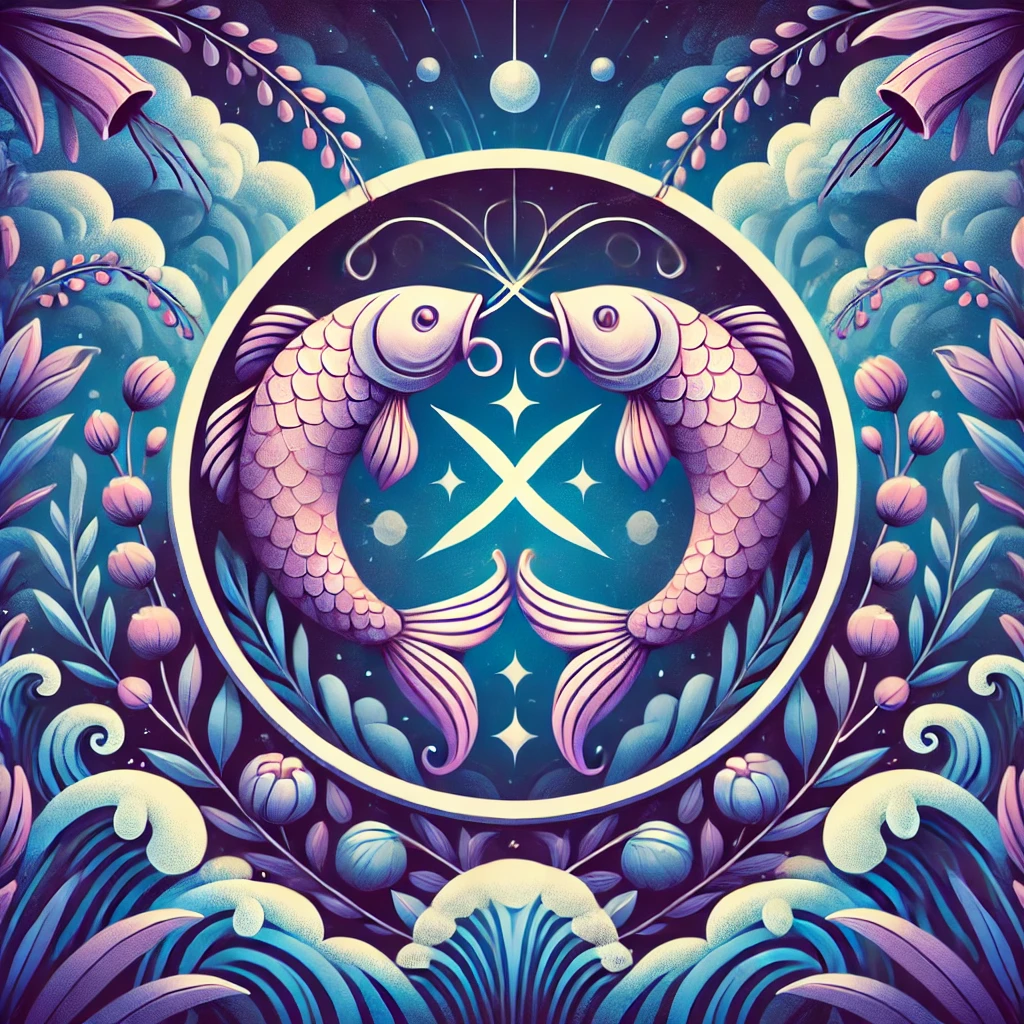 DALL·E-2024-10-27-21.01.21-Imagem-representando-o-signo-de-Peixes-com-o-simbolo-de-dois-peixes-entrelacados-em-destaque.-O-cenario-inclui-tons-de-lilas-e-azul-com-elementos-de Horóscopo Semanal: Previsões para Todos os Signos (28/10 a 02/11)