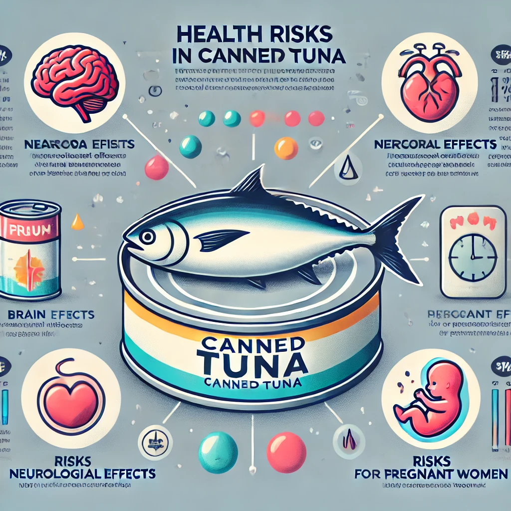 DALL·E-2024-10-31-12.35.34-An-infographic-image-illustrating-the-health-risks-of-mercury-in-canned-tuna.-The-image-includes-visuals-of-a-tuna-fish-a-can-of-tuna-and-icons-for- Mercúrio no Atum Enlatado? O Que Você Precisa Saber