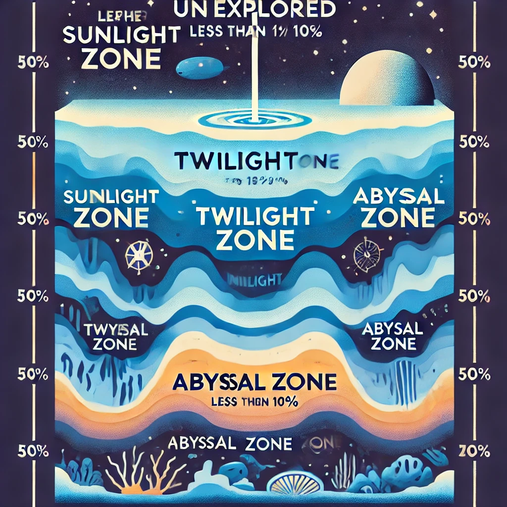 DALL·E-2024-11-01-00.34.08-An-infographic-showing-the-explored-and-unexplored-zones-of-the-ocean-highlighting-that-less-than-10-has-been-explored.-The-image-shows-different-oc Quanto Conhecemos Dos Oceanos? Sabemos Apenas 10%?