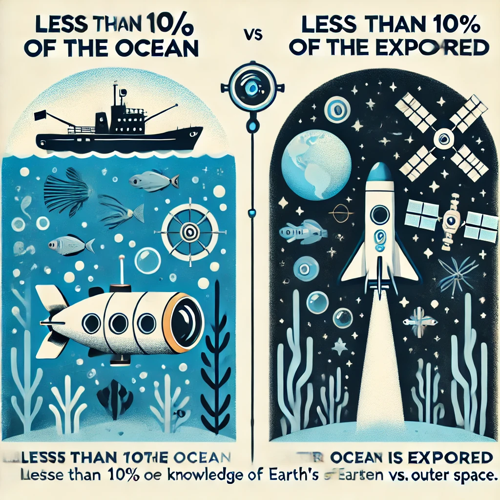 DALL·E-2024-11-01-00.34.15-An-educational-illustration-comparing-ocean-exploration-with-space-exploration-with-symbols-representing-an-underwater-submarine-and-a-space-probe.-T Quanto Conhecemos Dos Oceanos? Sabemos Apenas 10%?