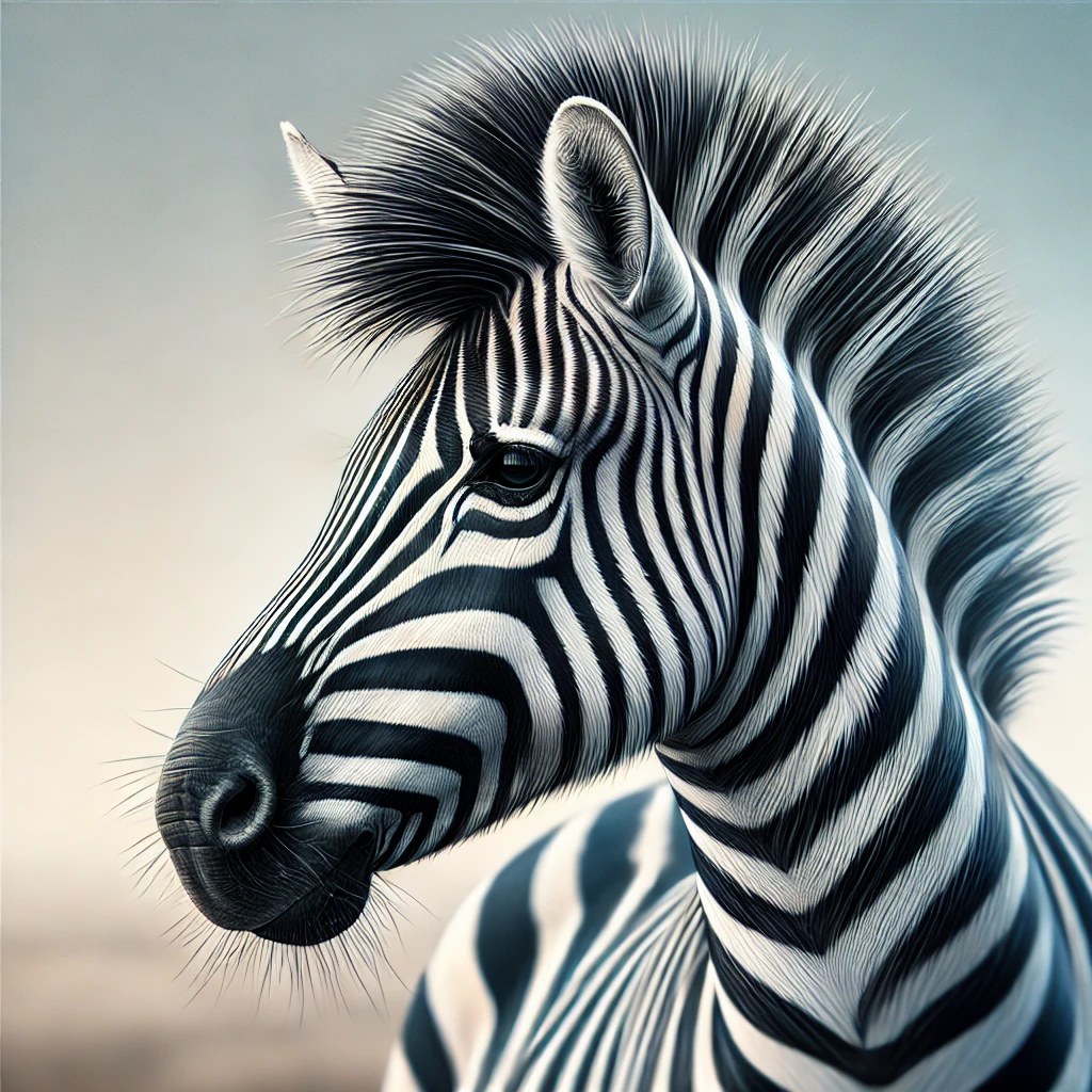 DALL·E-2024-11-01-17.03.52-An-illustration-of-a-close-up-zebra-head-with-its-distinctive-black-and-white-stripes-showing-the-animals-face-in-detail.-The-background-is-soft-an Por Que as Zebras Têm Listras? Segredo Fashion das Savanas!