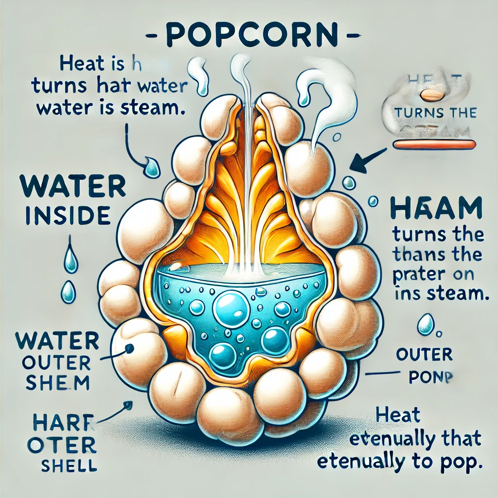 DALL·E-2024-11-01-17.17.29-A-detailed-illustration-of-a-popcorn-kernel-showing-the-internal-structure-including-water-inside-and-the-hard-outer-shell.-The-image-explains-how-he Por Que as Pipocas Estouram? Você Não Vai Acreditar!