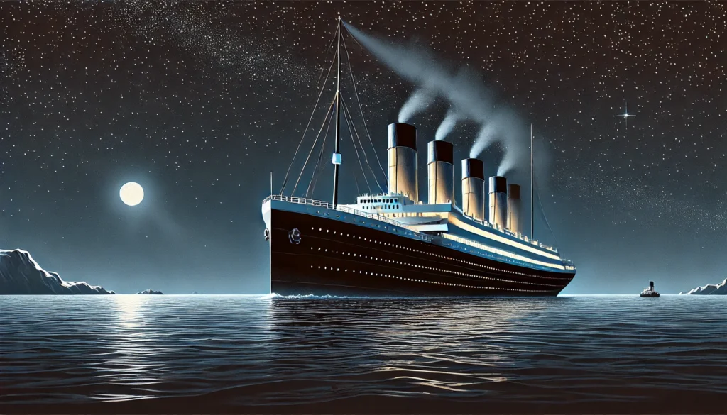 DALL·E-2024-11-04-23.56.16-An-illustration-of-the-Titanic-ship-at-sea-on-a-calm-moonless-night-showing-the-large-luxurious-ocean-liner-gliding-through-dark-waters-with-its-gr-1024x585 Por que o Titanic afundou? Maior Naufrágio da História!