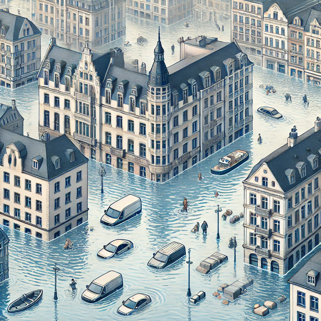 DALL·E-2024-11-05-12.03.44-A-1_1-illustration-showing-a-European-city-partially-flooded-with-streets-submerged-in-water.-Buildings-appear-with-water-up-to-their-lower-windows-a O Que Está Acontecendo na Europa com as Enchentes? Assista!